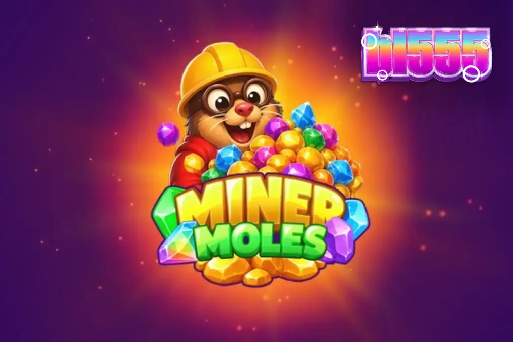 Giao diện trò chơi Miner Moles với các chú chuột chũi và đá quý rực rỡ